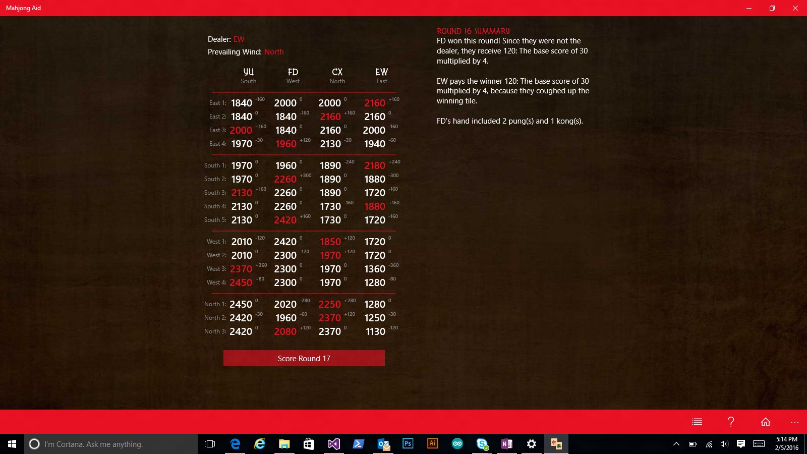 Mahjong Aid - Scoresheet